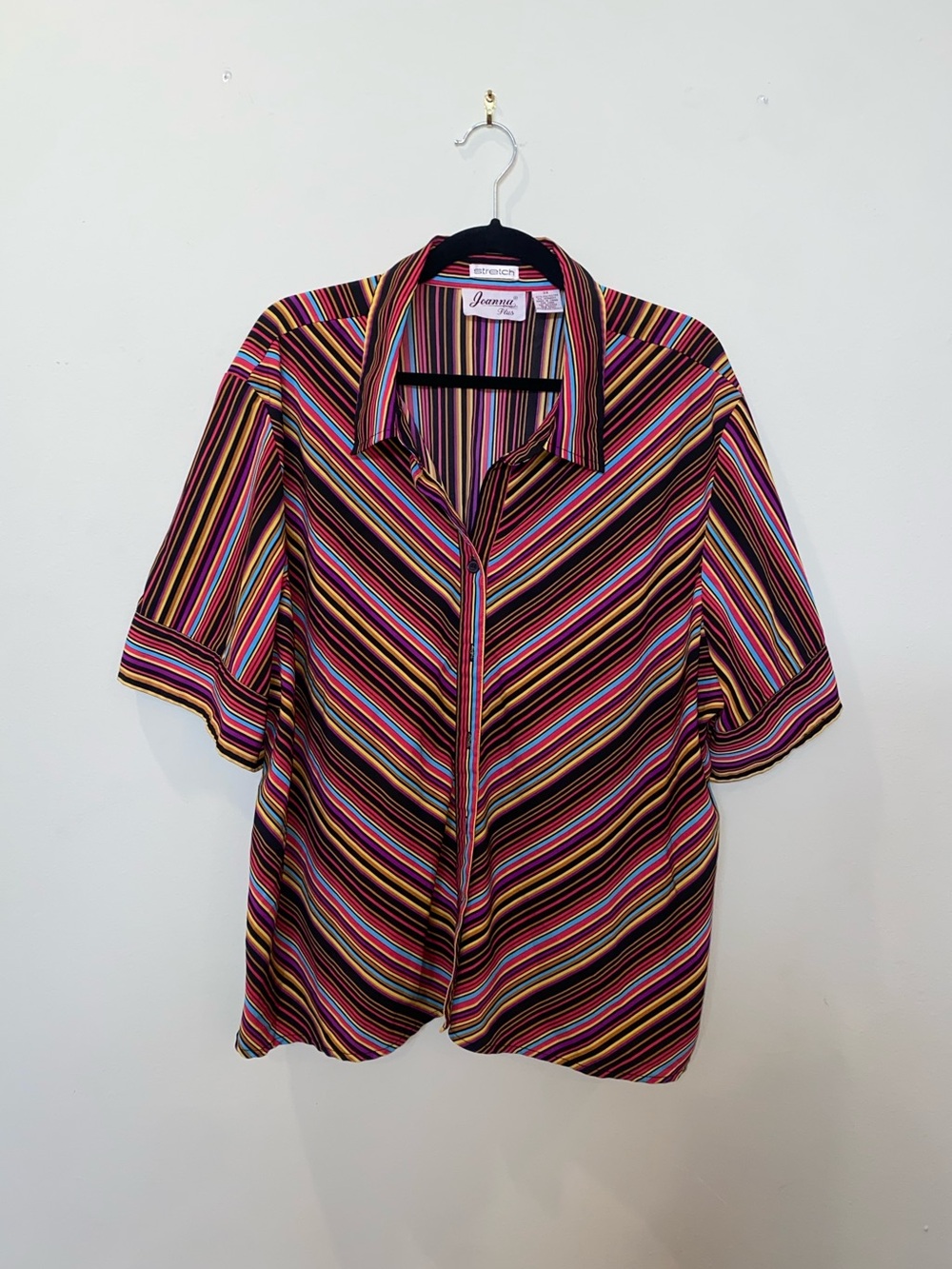 Vintage Joanna Plus Multicolor Striped Short-Sleeve Button-Front Blouse